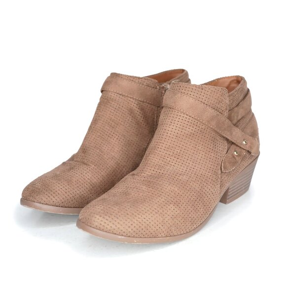 SODA Vegan Suede Western Booties Ankle Boots Brown Perforated Summer Festival - Picture 3 of 9